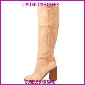 Suede Knee-High Boots with Chunky Block Heel and Side Zipper